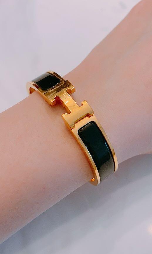 HERMES CLIC H BRACELET IN NOIR BLACK Women s Fashion Jewelry