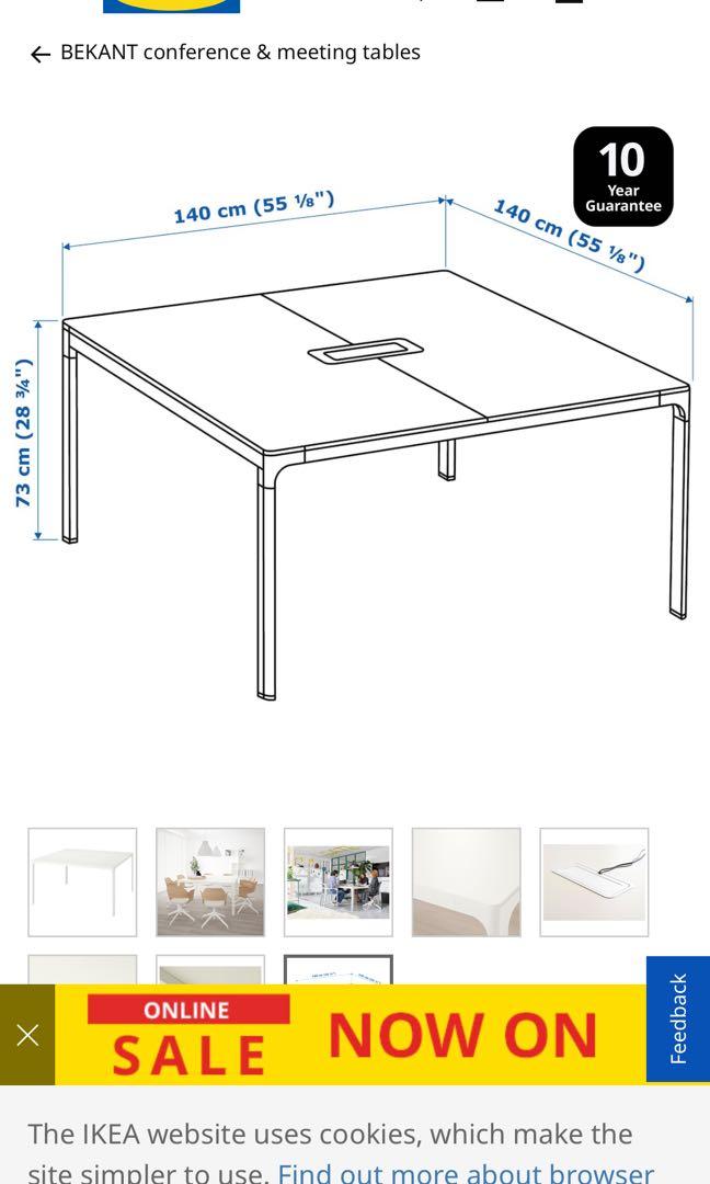 Ikea Conference Table Large BEKANT White, Furniture & Home Living