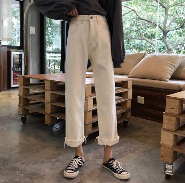 Korean Style Straight Cute Denim Jeans Sand Women S Fashion Clothes Pants Jeans Shorts On Carousell
