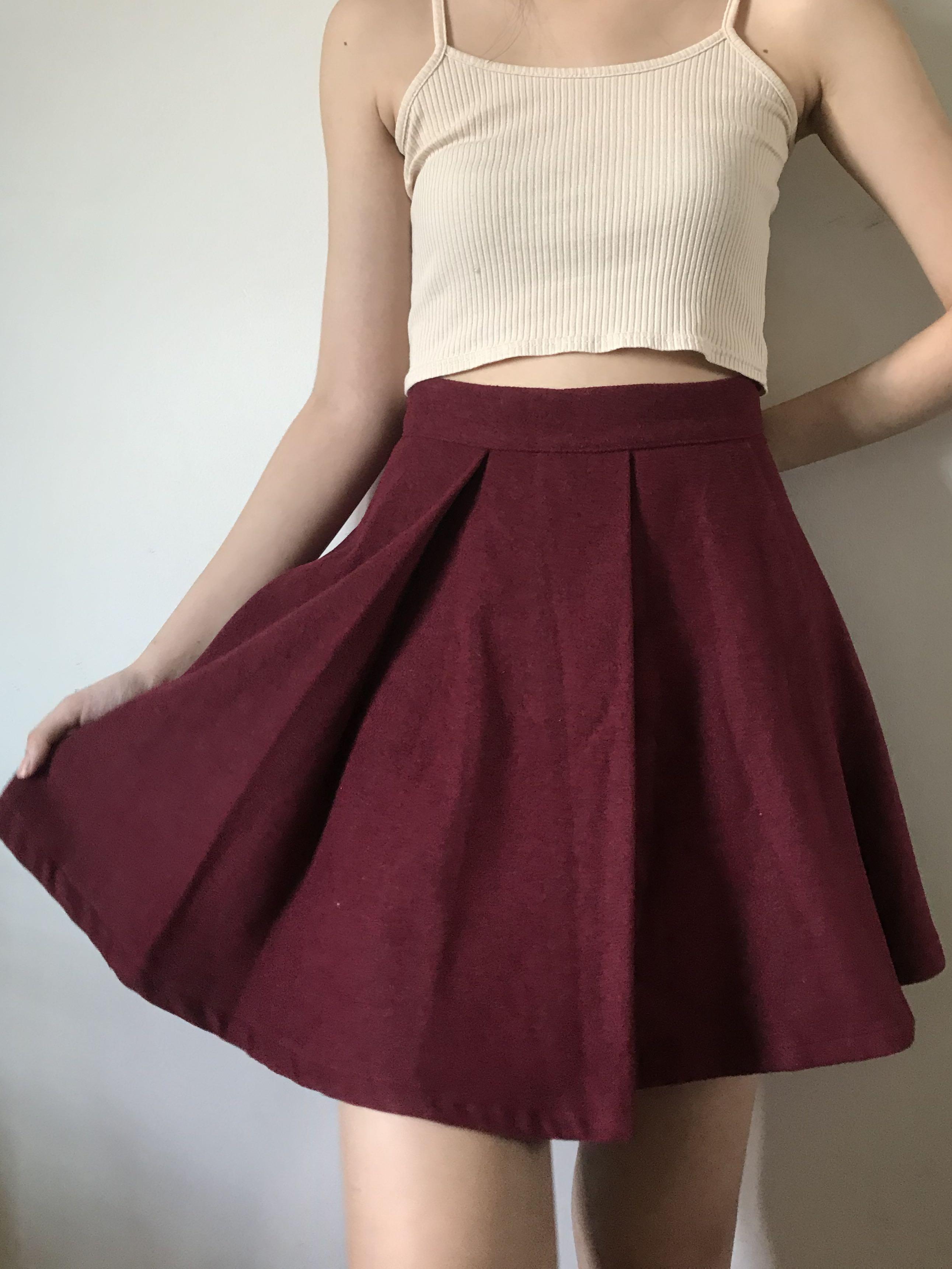 Maroon Skater Skirt Women s Fashion Bottoms Skirts on Carousell