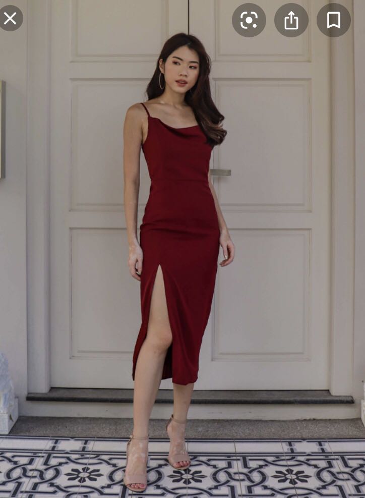 maroon cowl neck dress