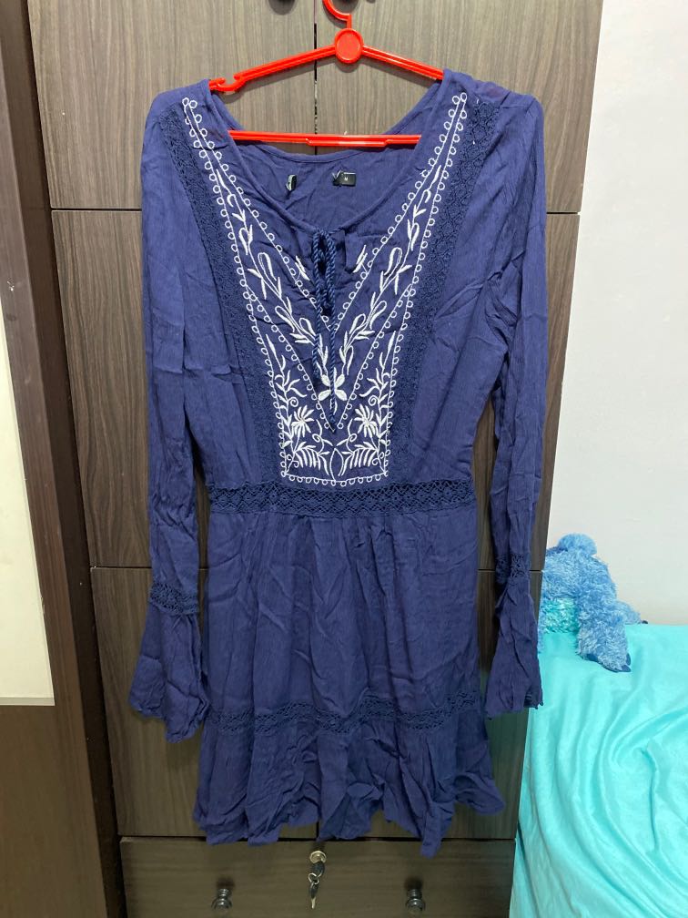 navy blue bohemian dress