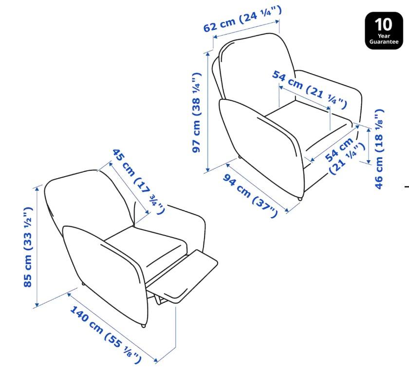 Sofa & Recliner Set IKEA VIMILE & EKOLSUND, Furniture & Home Living