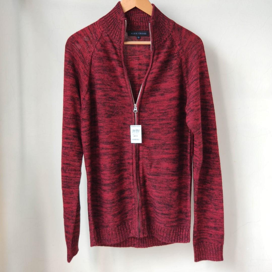 Zipper cardigans jacket red navy grey long unisex stretchy collar