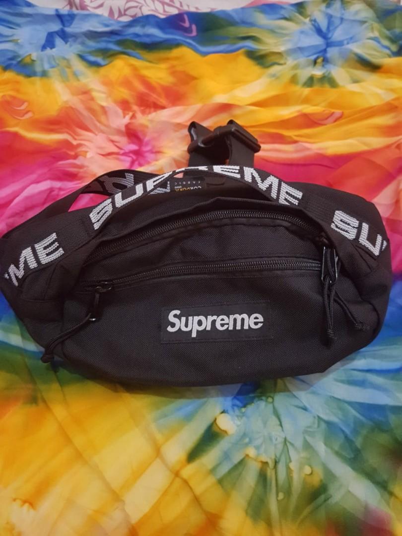 SUPREME WAIST BAG SS18 BLACK, Fesyen Pria, Tas & Dompet , Tas Selempang di Carousell