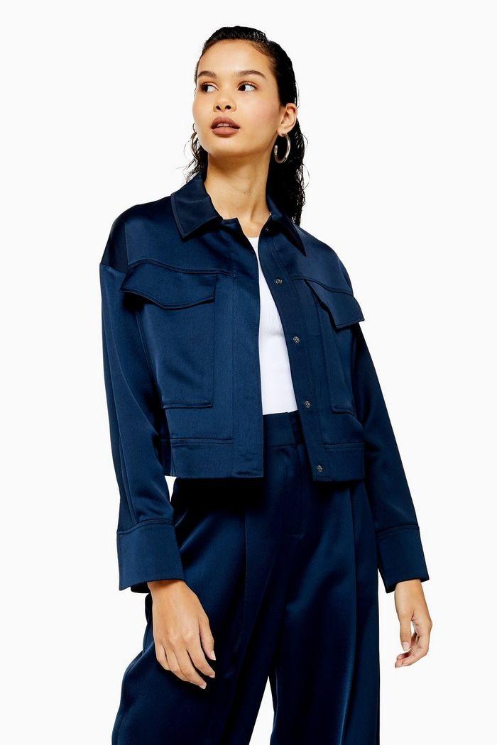 navy satin jacket ladies