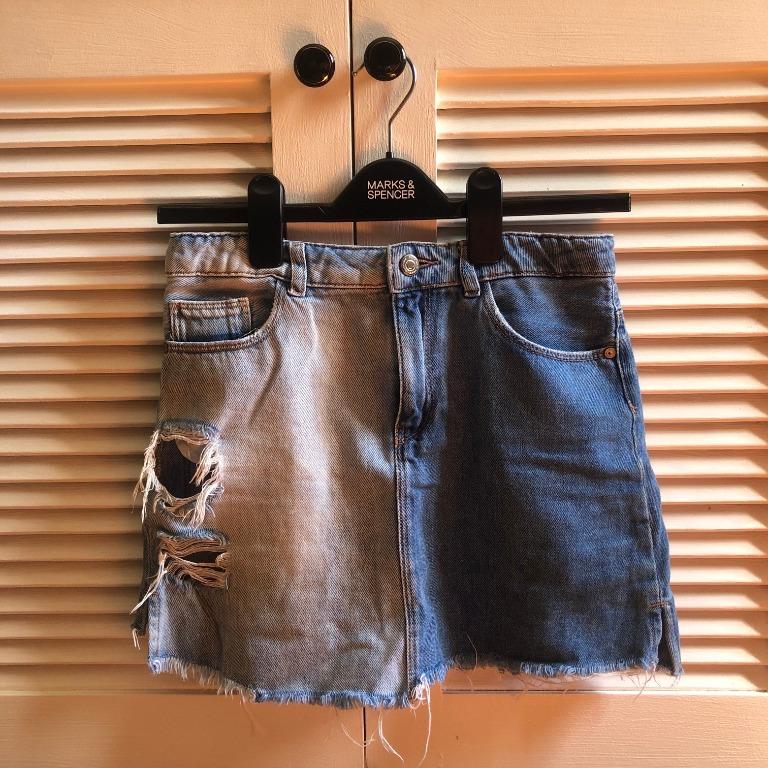 zara ripped denim skirt