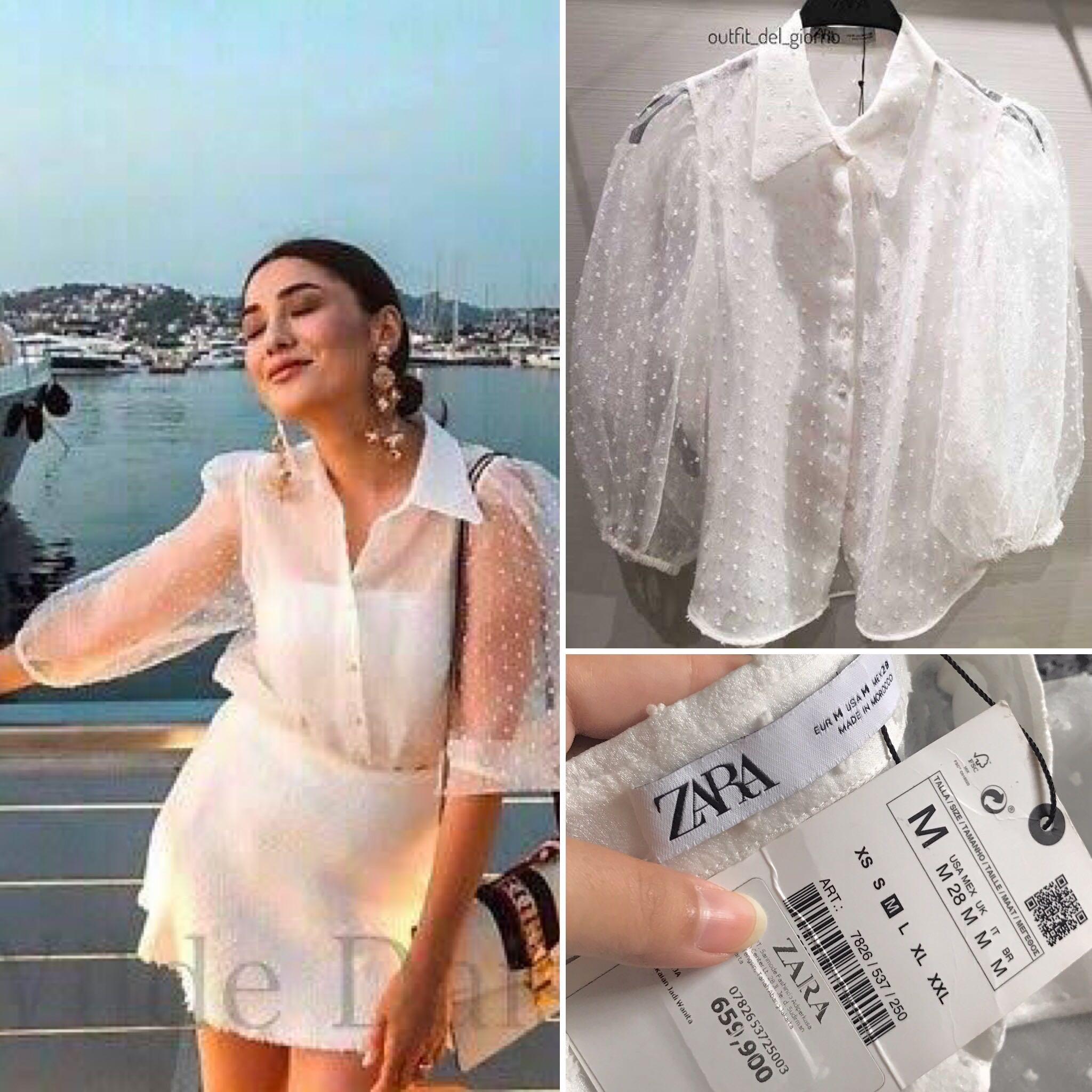 ZARA White dot organza shirt blouse 
