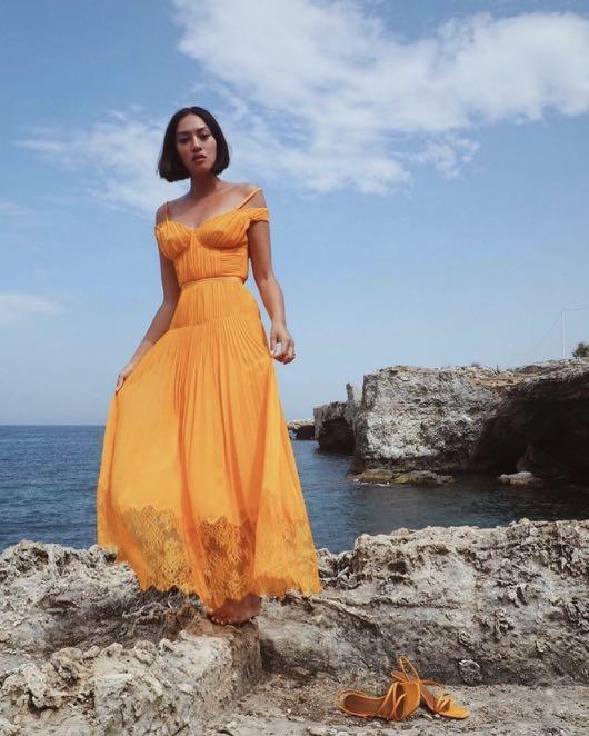 Self portrait best sale orange chiffon dress