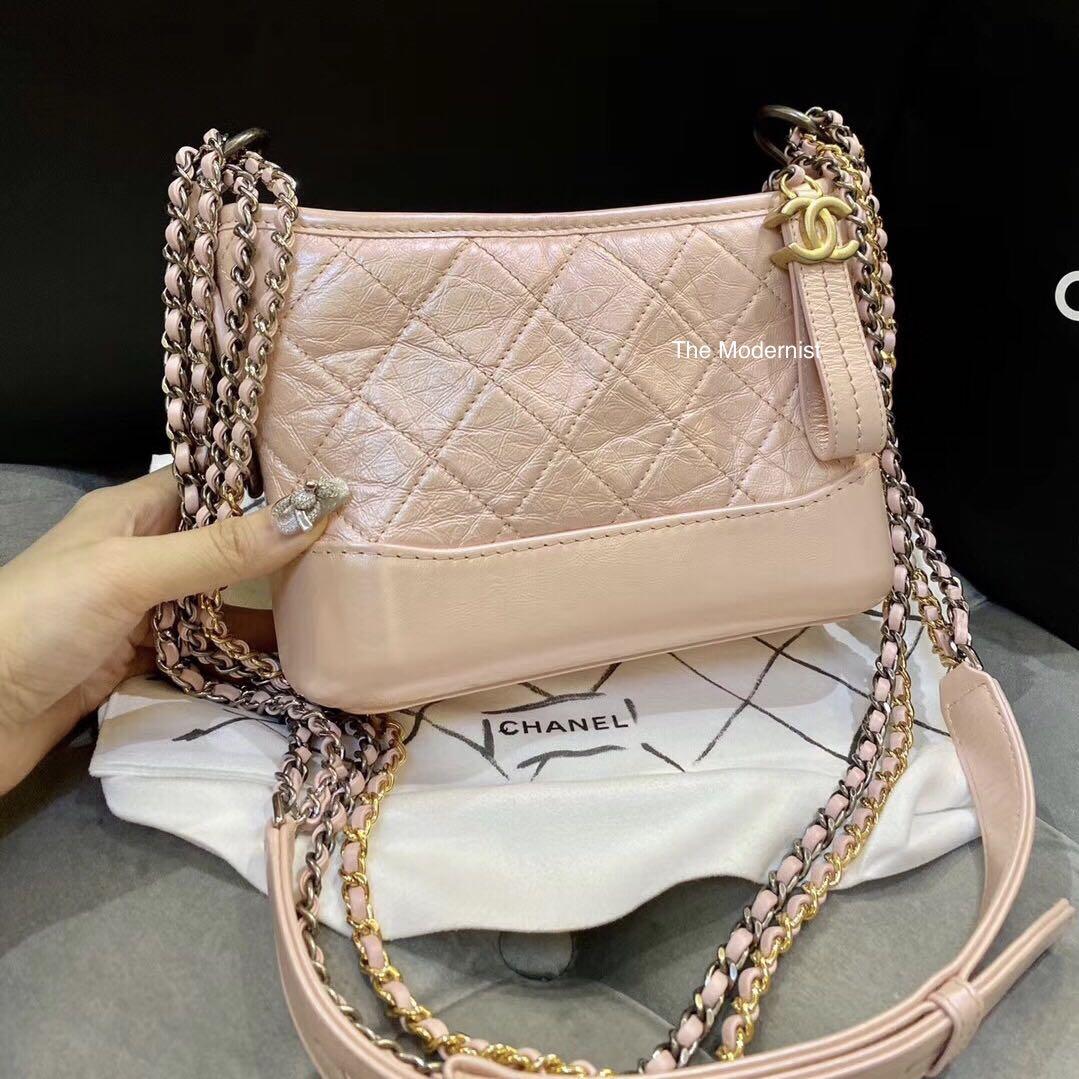 Authentic Chanel Iridescent Pink Small Gabrielle Hobo Bag Gold