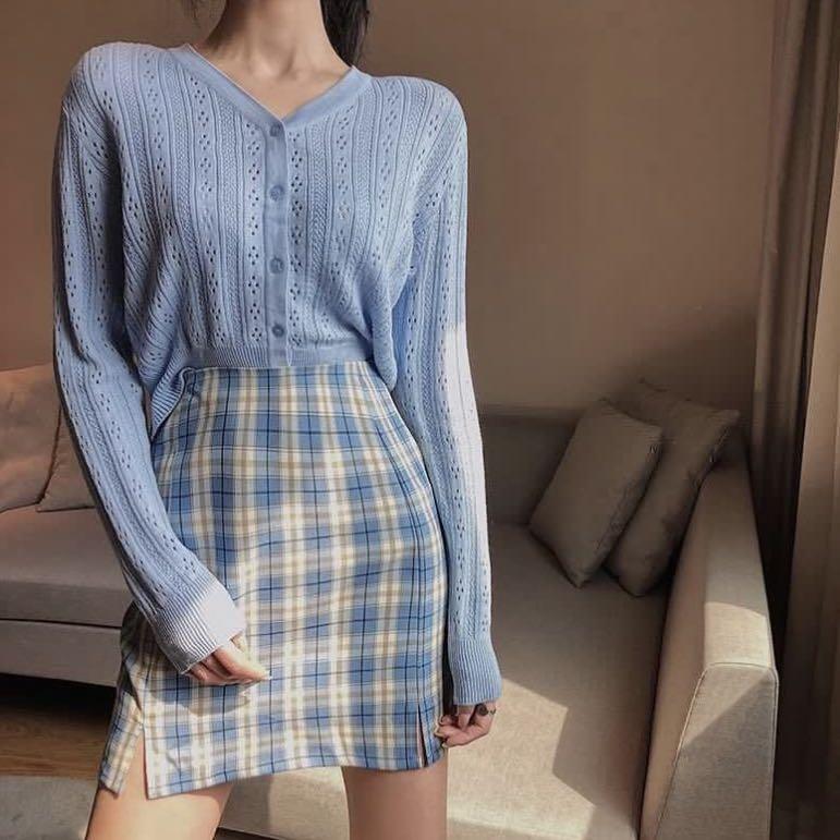 Blue plaid deals a line skirt