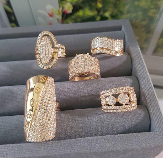 Cincin diamond look emas mewah lengkap surat terima jual kembali emas 22  karat