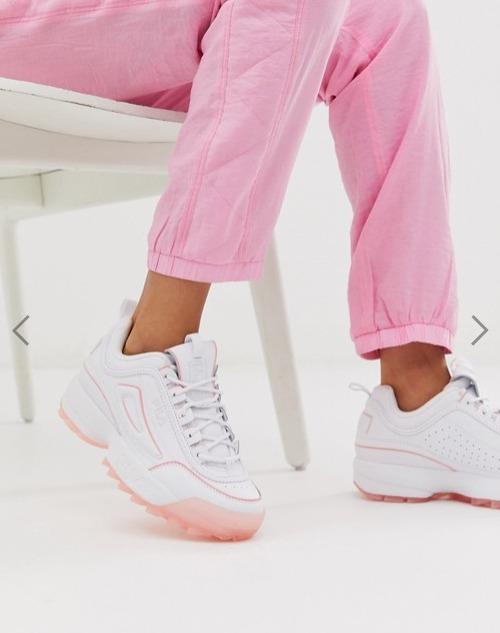 Fila disruptor ii trainers in white with ice pink sole clearance