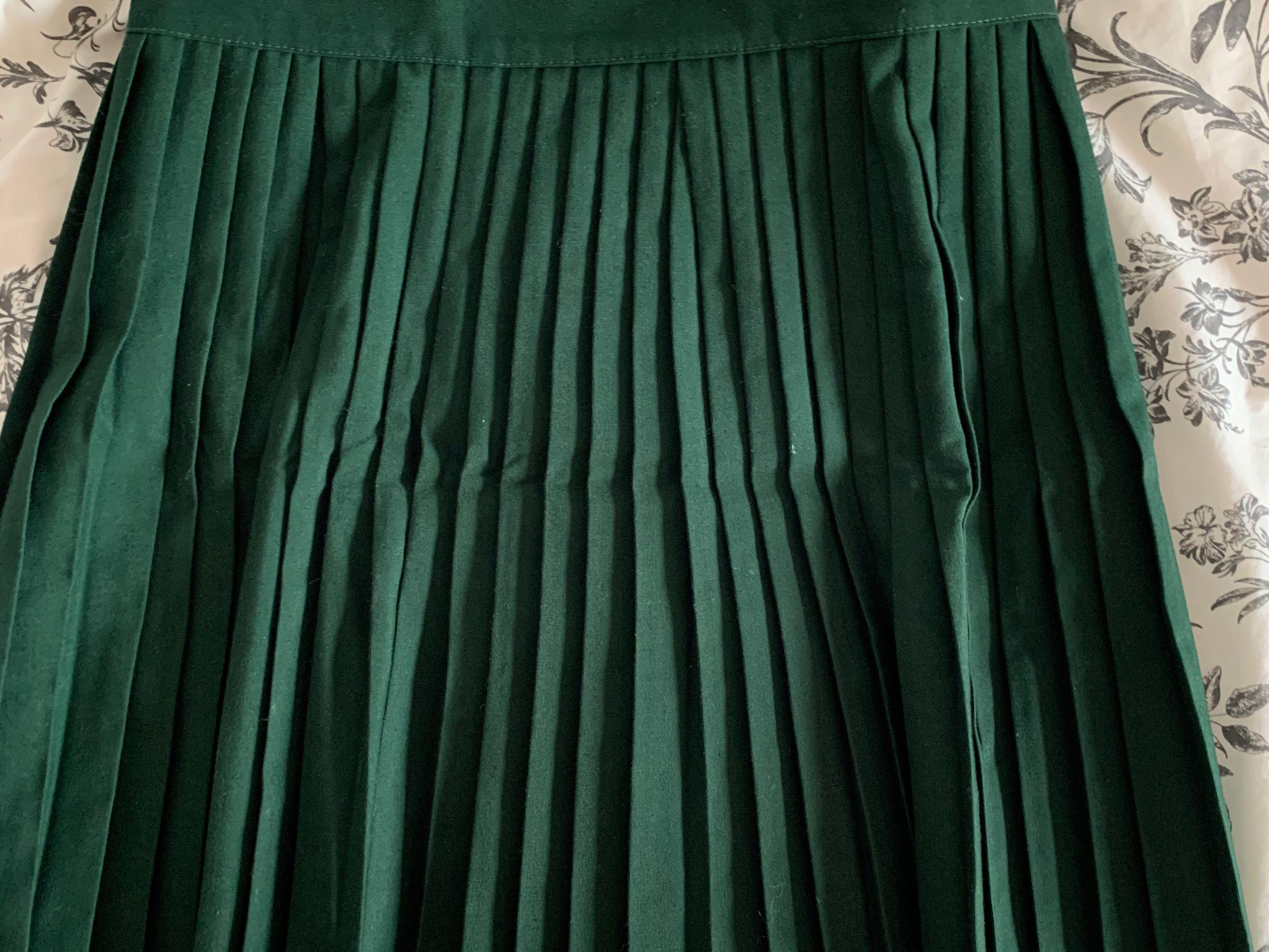 Green pleated mini school skirt, Women