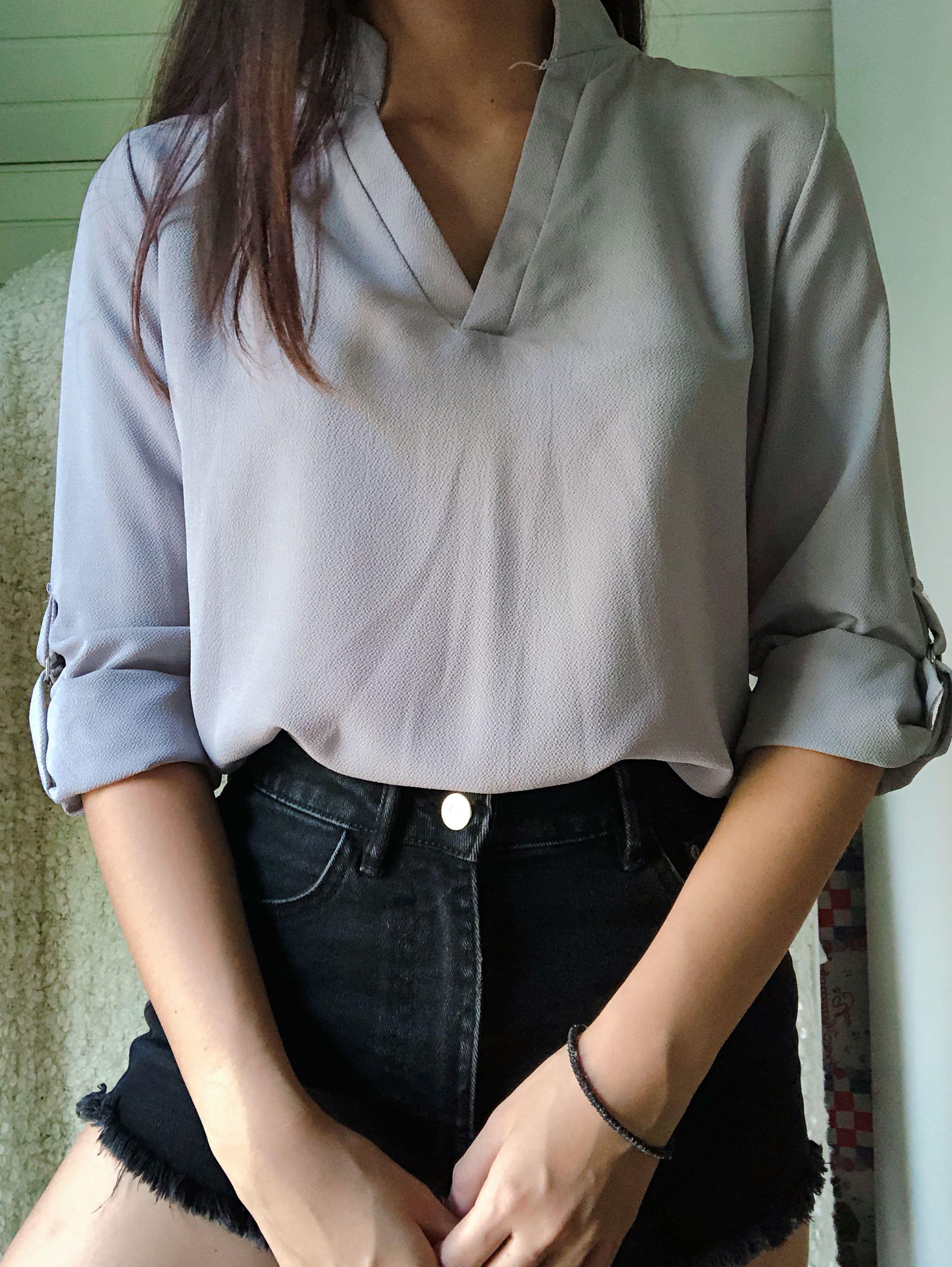 grey chiffon shirt