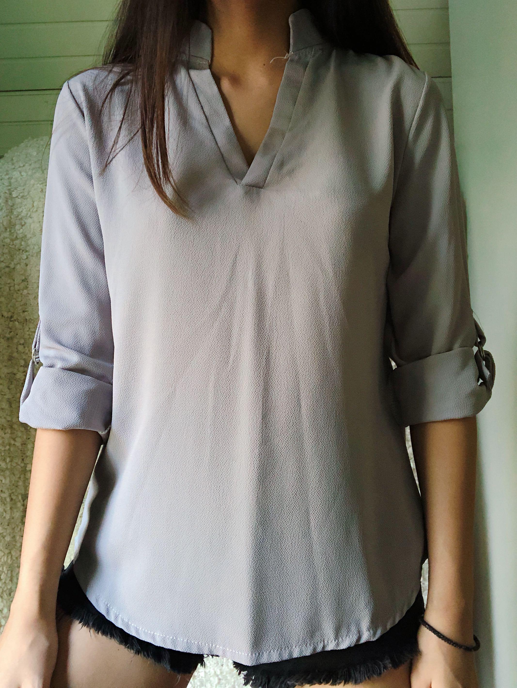grey chiffon shirt