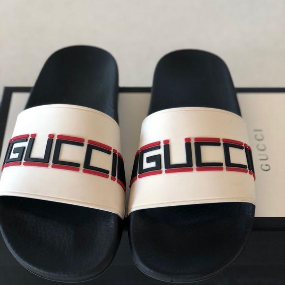 white rubber gucci slides