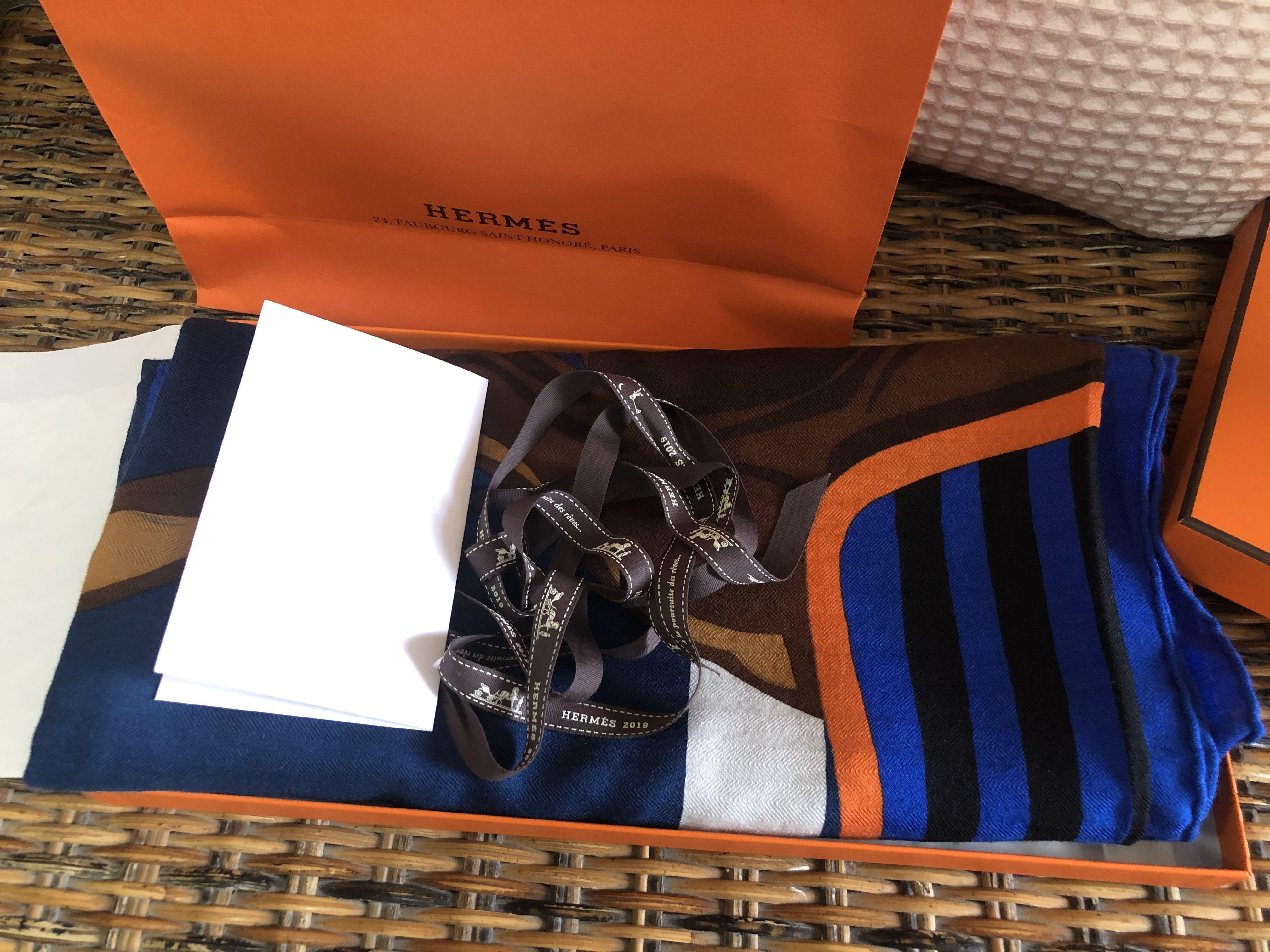 Hermes Shawl 140 (Category: Apparel) located in Singapore. Submitted by my.pre.love.n.i.c (Listing ID 1019838928, Image 2). Description: Come with full set with local receipt Brand new 💙 Shawl in cashmere and silk (70% cashmere, 30% silk) Made in France Dimensions: 140 x 140 cm.