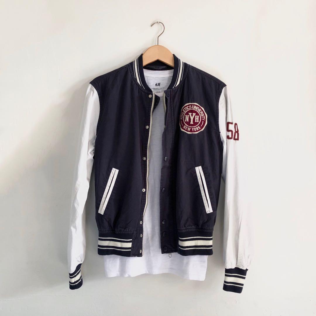 H\u0026M Logg Varsity Canvas Jacket, Fesyen 