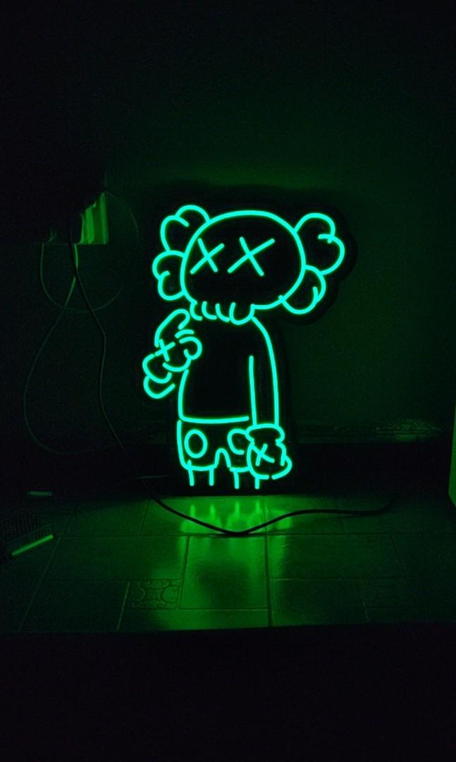 Sitting KAWS Supreme  LED Neon Sign UV Printed  ONE Neon Signs  Fondos  de pantalla de iphone Artistas del grafiti Pantalla de iphone