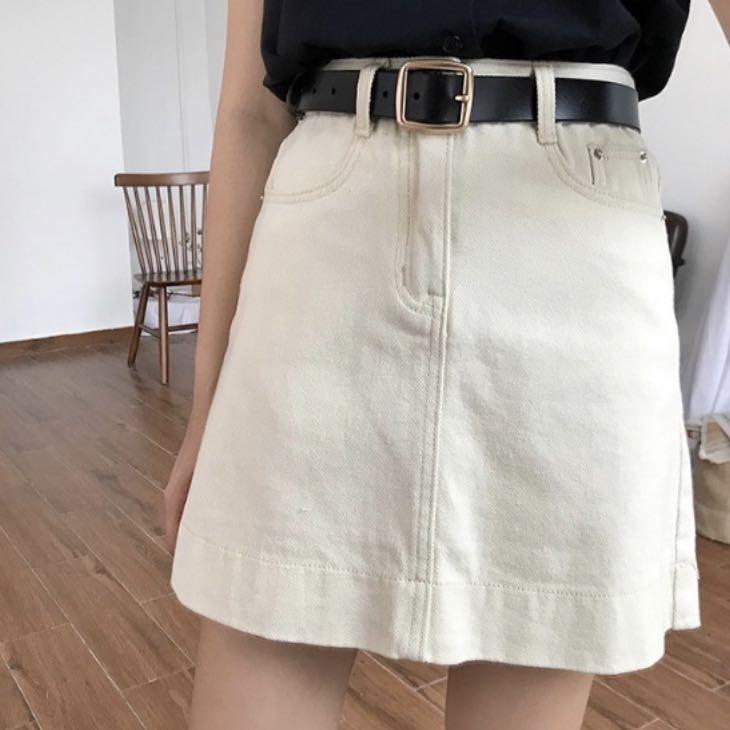 cream denim skirt