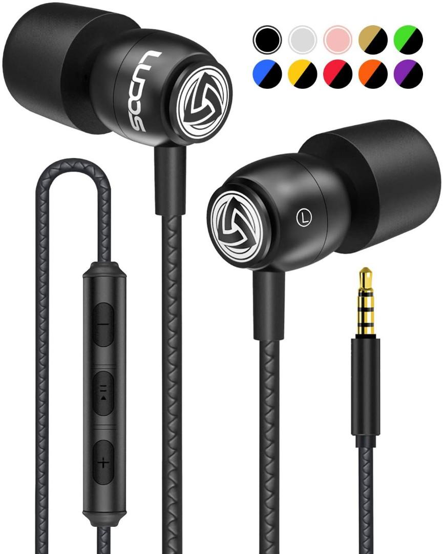 LUDOS Clamor Wired Earbuds in Ear Headphones with Microphone Earphones with Mic and Volume Control Memory Foam Reinforced Cable Bass Compatible with iPhone Apple iPad Computer Laptop PC Audio Headphon...