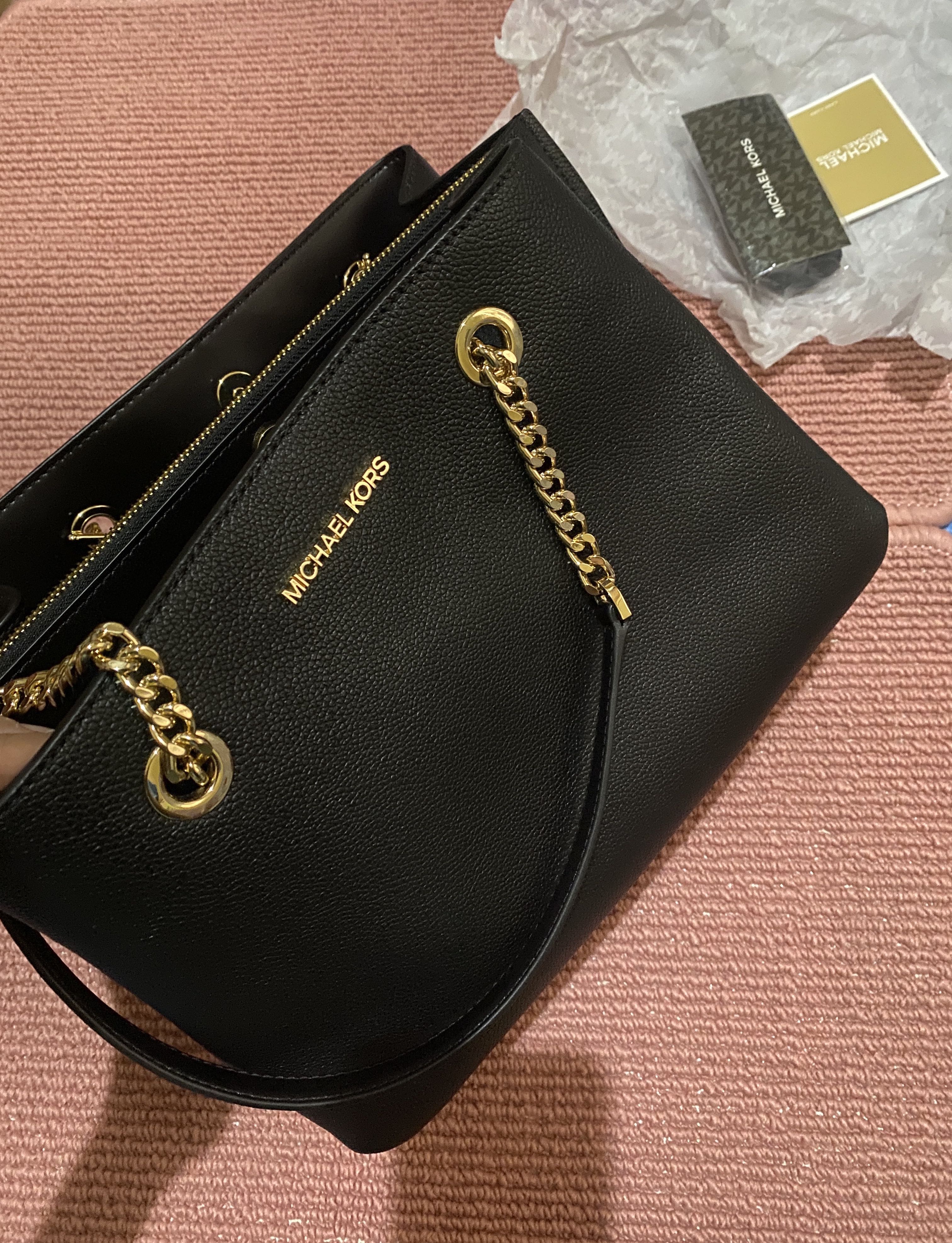 Michael Kors Teagen Large Long Drop Satchel (Black Leather)