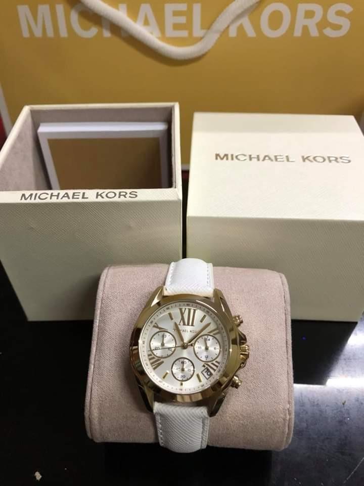 MK white leather watch