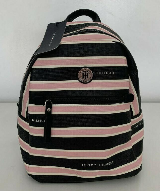 NEW TOMMY HILFIGER BLACK BLUSH PINK STRIPES MINI TRAVEL BACKPACK BAG 89 SALE
