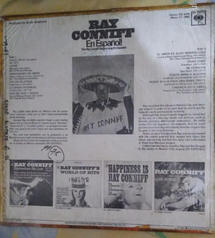 Ray Conniff - En Español (album) (Category: Vinyls) located in Caloocan City. Submitted by junmadrid (Listing ID 1019795208, Image 2). Description: Long Playing Record Ray Conniff - En Español (album) Php 700.00 Song included: Side 1 Hi-Lili, Hi-Lo Usted Arriesgando En Amor Eso Es Felicidad Lagrimas Invisibles Dias De Vino Y Rosas Side 2 El Amor Es Algo Maravilloso Chao Chao Mi Corazon Todos Aman A Alguien Rosas Rojas Para Una Dama Triste Creemos