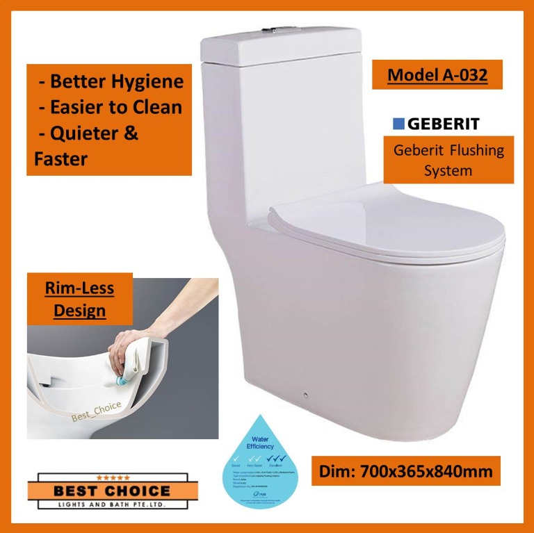 free delivery rim less geberit flushing wca032 toilet bowl wc c w soft closing cover suitable for most hdbs condos furniture home living bathroom kitchen fixtures on carousell