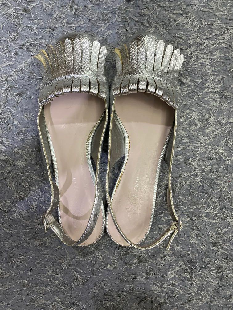 silver metallic flats shoes