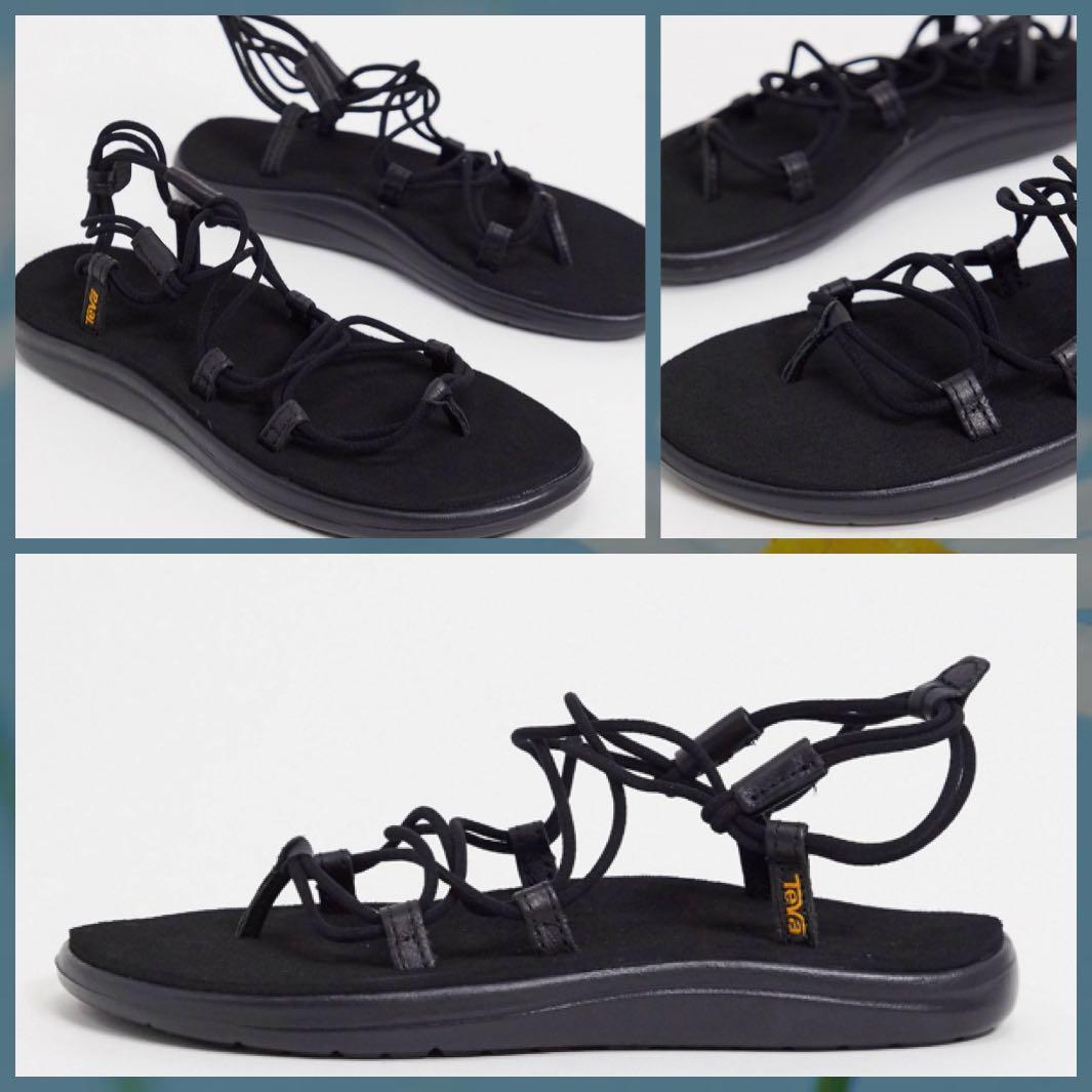 teva voya infinity lace up sandals in black
