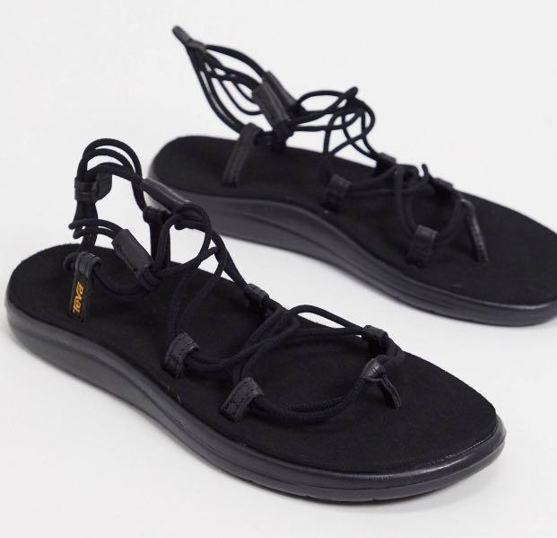 teva voya infinity lace up sandals in black