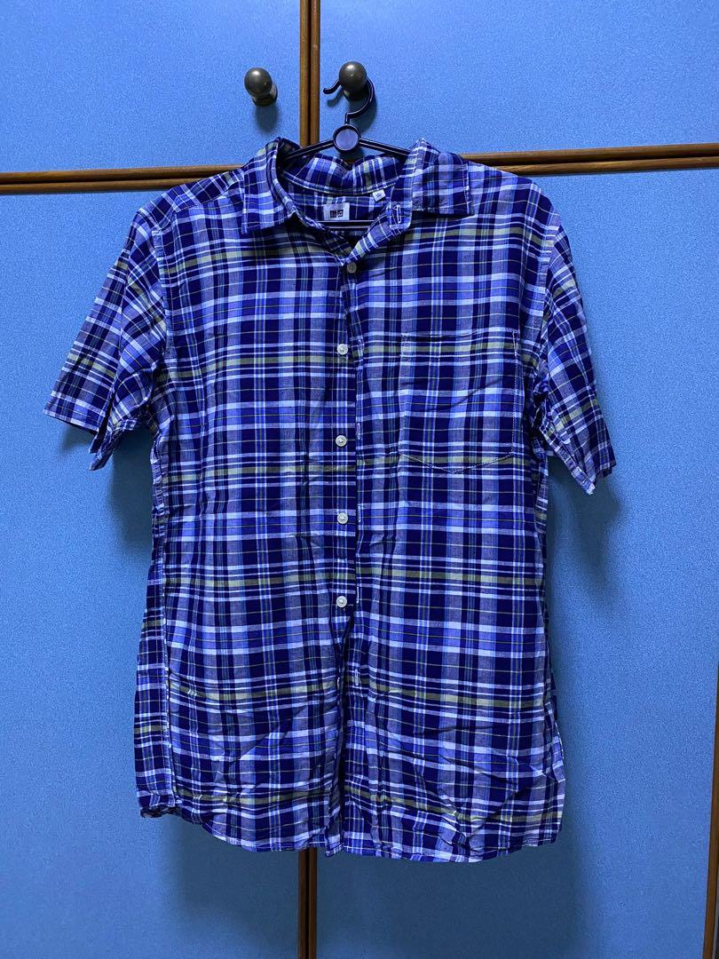 Uniqlo Blue Checkered Plaid Short Sleeve Top, Men's Fashion, Clothes ...