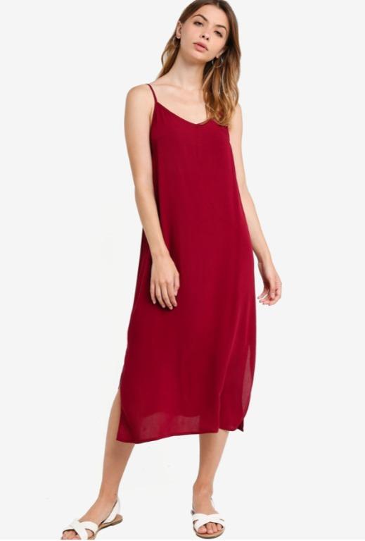 dark red slip dress