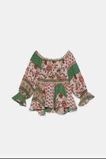 Zara patchwork print blouse bukan bershka stradivarius