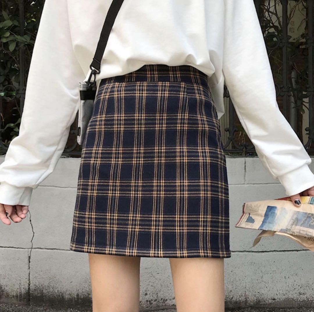 Blue and hotsell tan plaid skirt