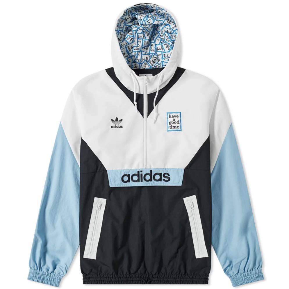 Adidas Have A Good Time Windbreaker / Pullover Hoodie, Fesyen Pria, Pakaian  , Baju Luaran di Carousell