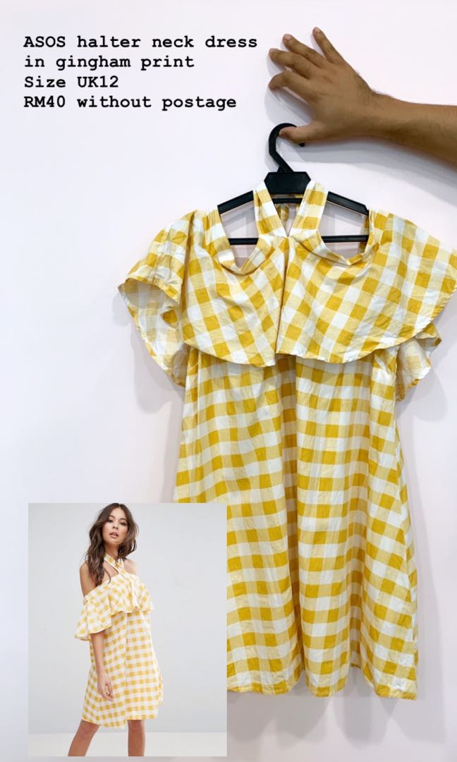 Asos Halter Tie Dress In Yellow Gingham Print Women S Fashion Clothes Dresses On Carousell