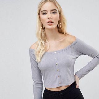 ASOS Long Sleeve Grey Off Shoulder Top