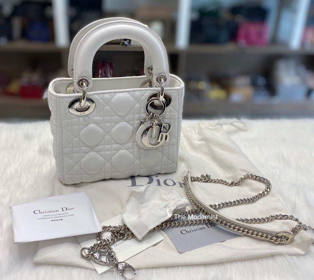 Authentic Christian Dior Mini Lady Dior White Lambskin Silver Hardware Luxury Bags Wallets Handbags On Carousell