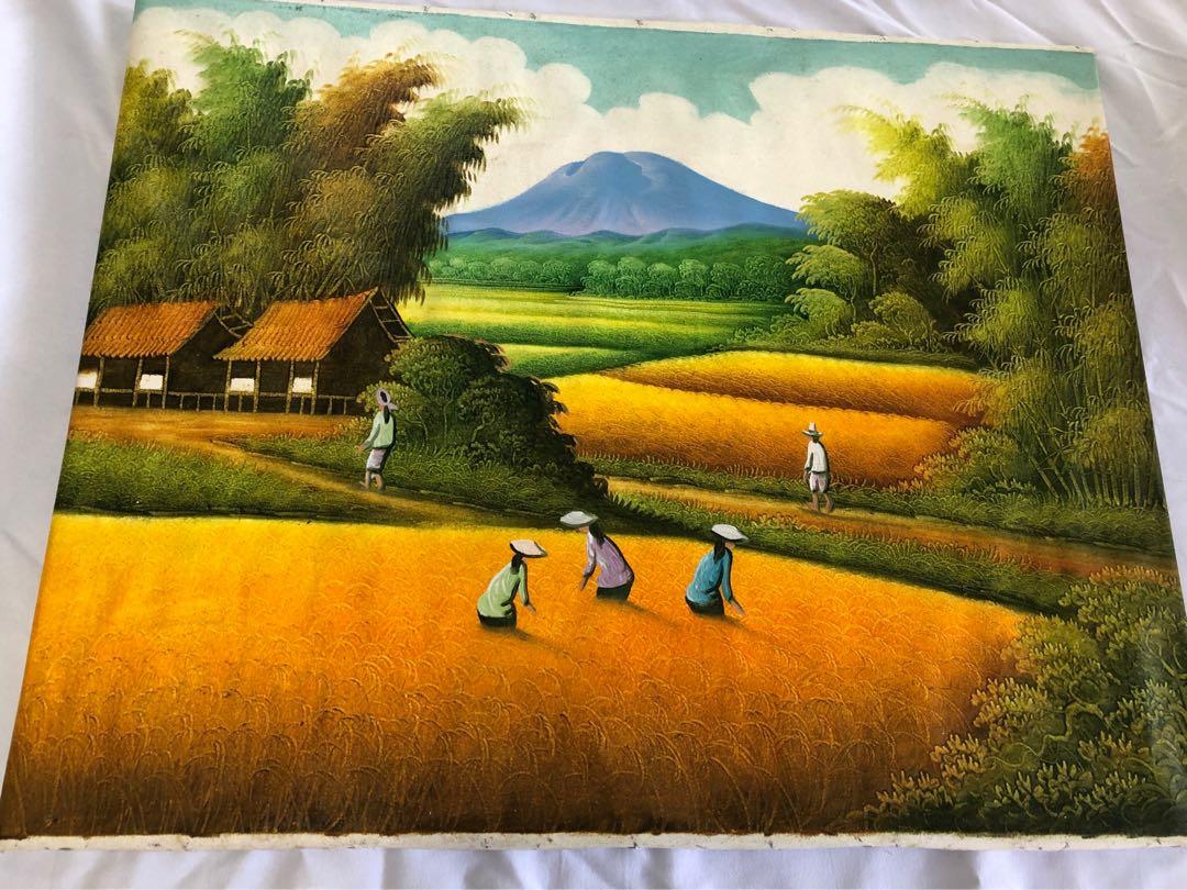 Waterfall And Rice Harvest Feng Shui Painting Symbol of Prosperity