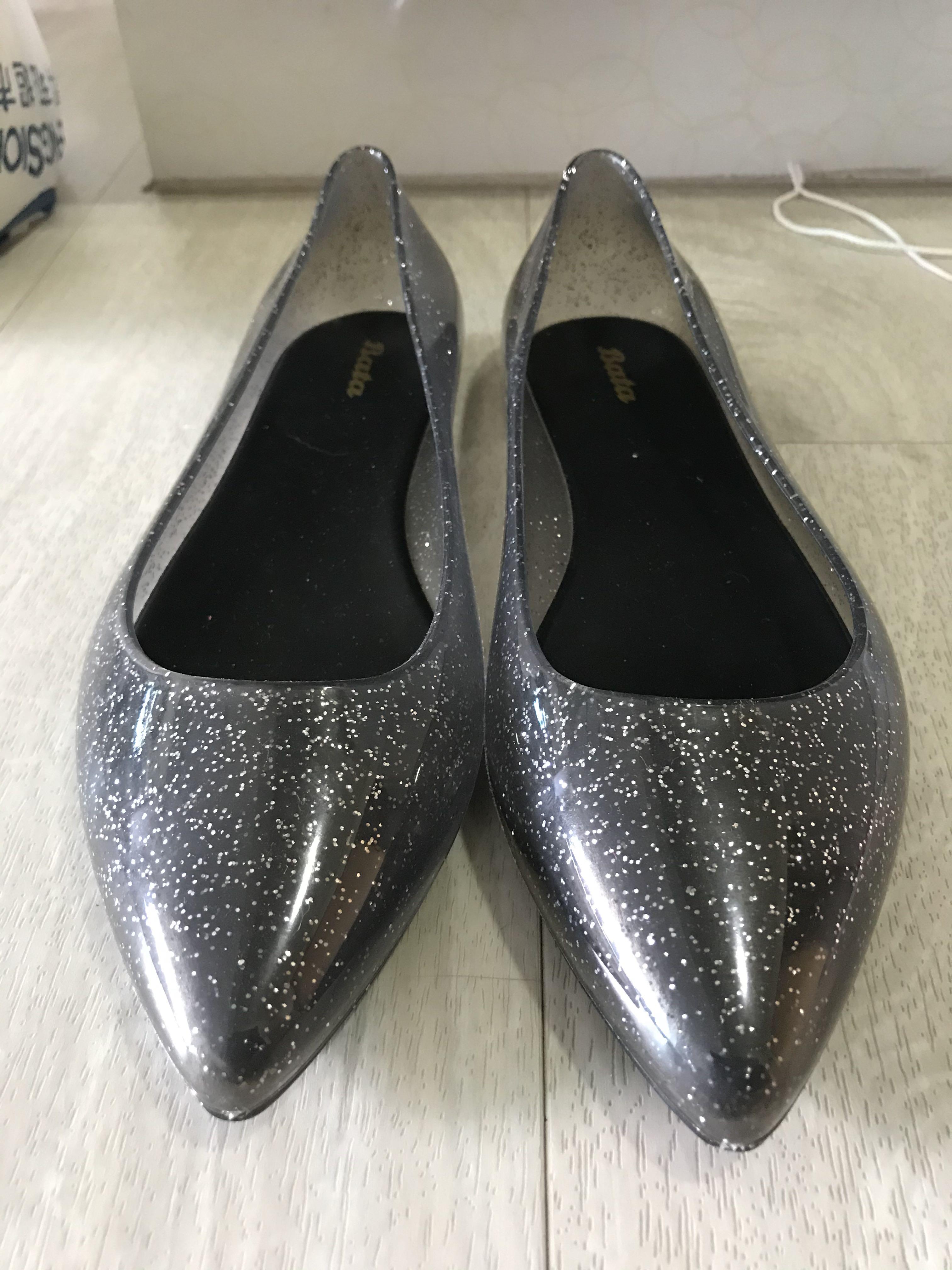 BATA Ladies Collection Flat Jelly Ballet Shoes Jelli Grey Glitter Flats