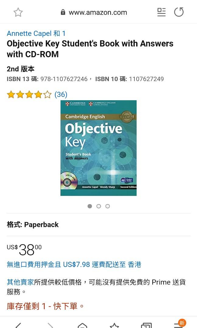 Student's　book　English　Cambridge　Key　書本　興趣及遊戲,　小朋友書-　Objective　with　文具,　answers,　Carousell