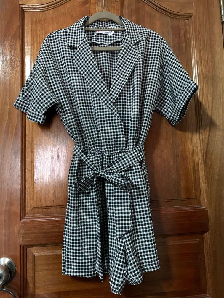 Tie Shoulder Checkered Romper main image 1