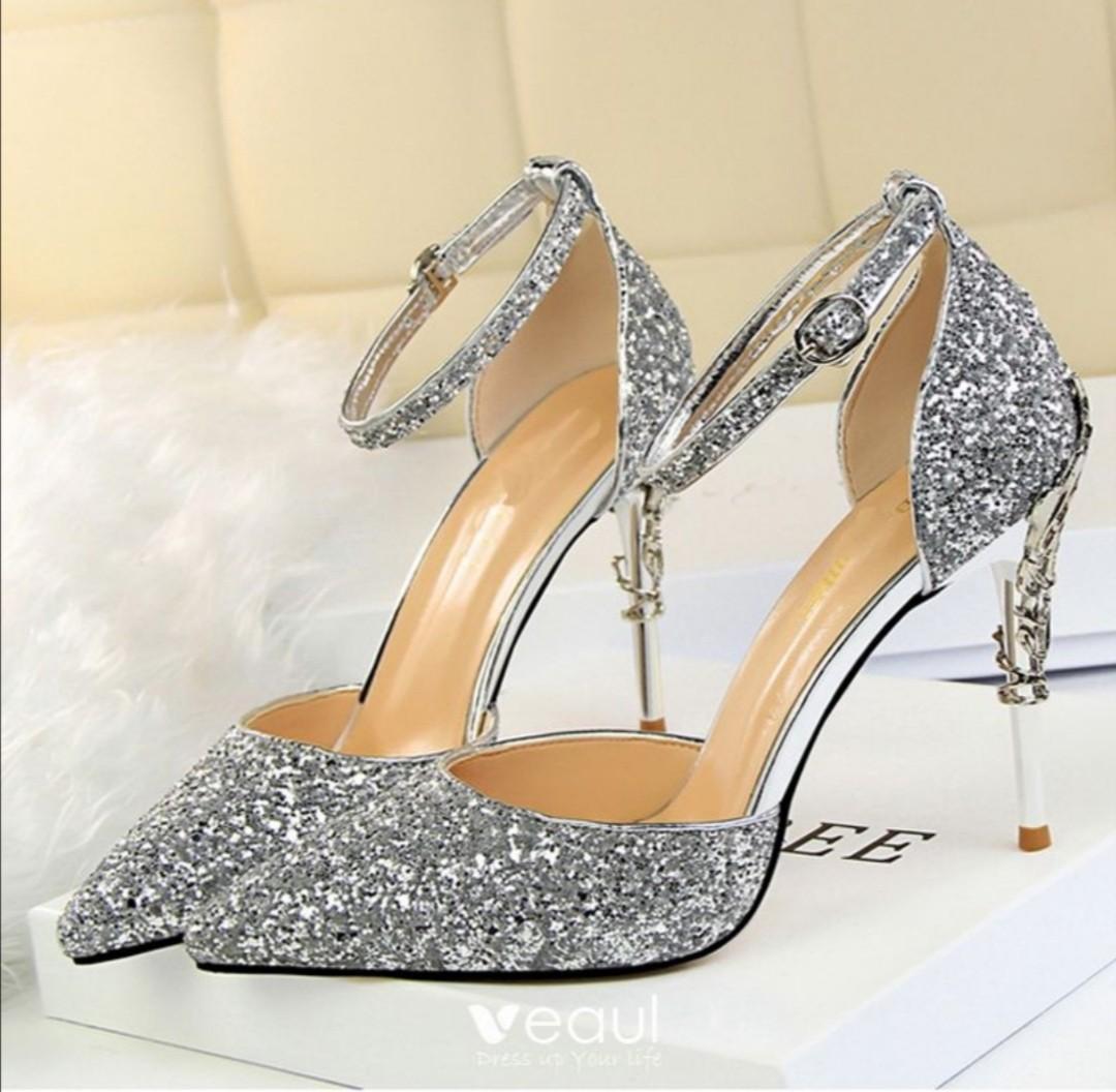 💎Cocktail Silver Heels, Women's Fashion 