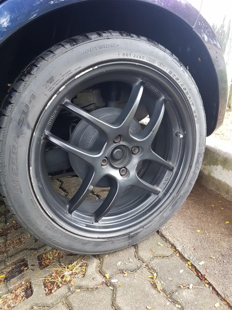 Enkei 17" rims for honda fit with tyre 70, Car Accessories, Tyres