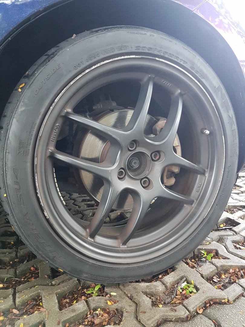 Enkei 17" rims for honda fit with tyre 70, Car Accessories, Tyres