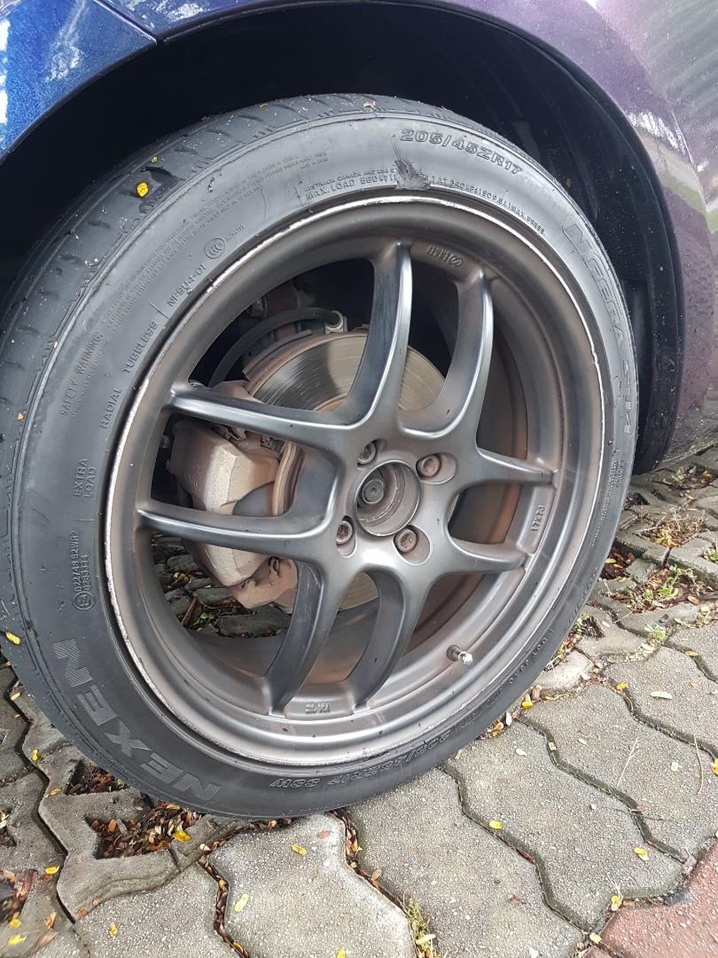 Enkei 17" rims for honda fit with tyre 70, Car Accessories, Tyres